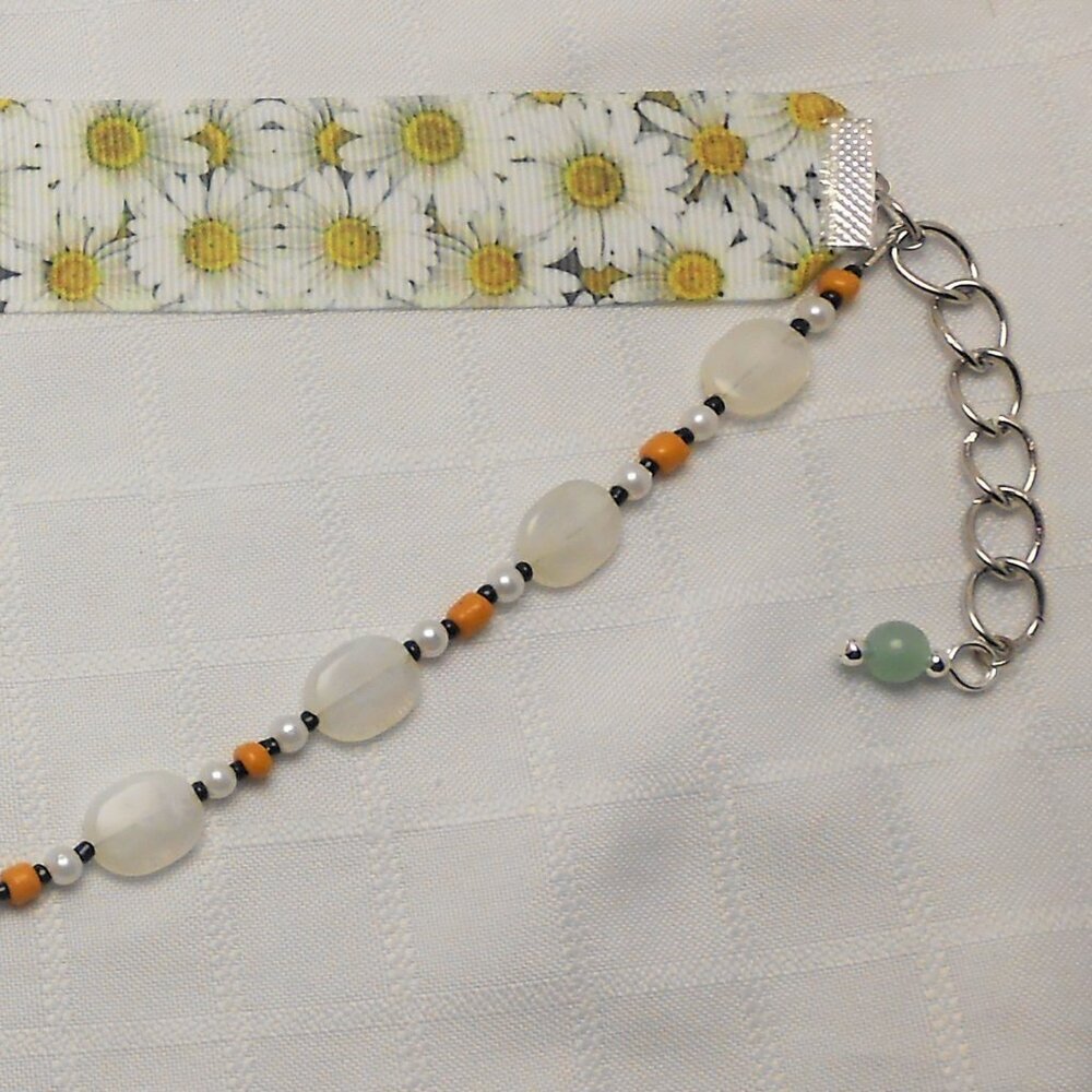 No609 Statement handmade two rows choker necklace with patterned ribbon